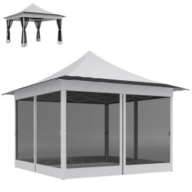 Outsunny 12' x 12' Canopy Tent with Mesh Netting, UPF50+ Pop Up Tent with Carry Bag for Garden, Patio, Light Gray