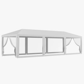 Outsunny 10'x 28' Party Tent Canopy, Outdoor Event Shelter, 8 Mesh Sidewalls, Zipper Doors White Deals