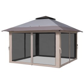 Outsunny Robust Pop Up Gazebo 13x13 Instant Canopy Shelter 2-Tier Roof Carry Bag Gray Garden Leisure