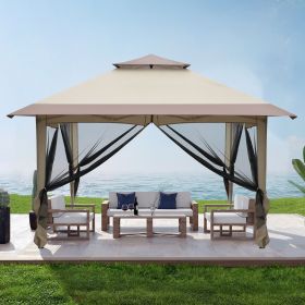 3.6*3.6m Oxford Cloth White Plastic-Sprayed Iron Pipe Right-Angle 4-Sided Gauze Mesh Double-Top Overhangs Portable One-Key Opening Folding Shed K