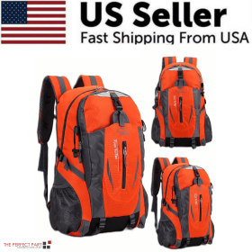 40L Men Women Travel Backpack Rucksack Camping Laptop Hiking School Book Bag USA (Color: Orange)
